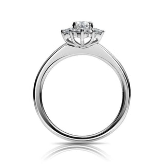 Oval Shape Moissanite Floral Engagement Ring In White Gold