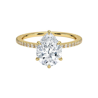 1.60 Carat Pear Cut Hidden Halo Moissanite Ring In White Gold With Accent