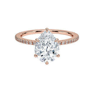 1.60 Carat Pear Cut Hidden Halo Moissanite Ring In White Gold With Accent
