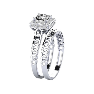 1.50 Carat Princess Cut Hidden Halo Moissanite Bridal Set Ring In Rose Gold