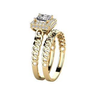 1.50 Carat Princess Cut Hidden Halo Moissanite Bridal Set Ring In Rose Gold