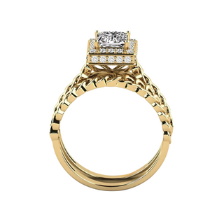1.50 Carat Princess Cut Hidden Halo Moissanite Bridal Set Ring In Rose Gold