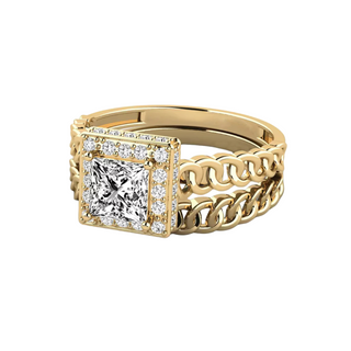 1.50 Carat Princess Cut Hidden Halo Moissanite Bridal Set Ring In Rose Gold