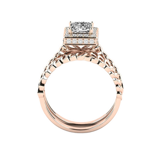 1.50 Carat Princess Cut Hidden Halo Moissanite Bridal Set Ring In Rose Gold