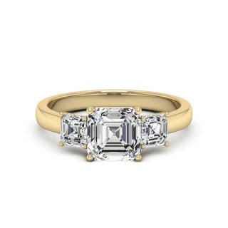2.50 Ct Asscher Cut Moissanite Three Stone Engagement Ring in White Gold