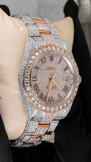 Roman Dial Moissanite Presidential Watch | 41 MM | Rose Gold Tone