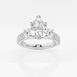 2.50 Carat Pear Cut Three Stone Moissanite Ring in White Gold
