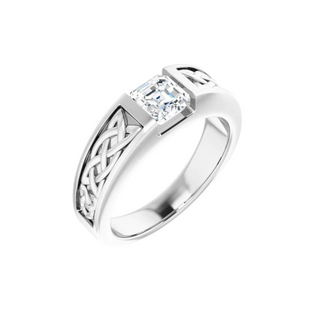 1 Carat Asscher Cut Tension Set Moissanite Ring for Men