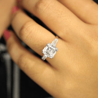 2.50 Carat Asscher And Baguette Cut Three Stone Moissanite Ring