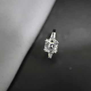 2.50 Carat Asscher And Baguette Cut Three Stone Moissanite Ring