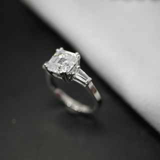 2.50 Carat Asscher And Baguette Cut Three Stone Moissanite Ring