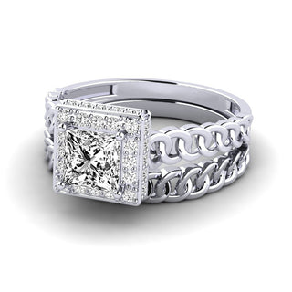 1.50 Ct Princess Cut Hidden Halo Moissanite Bridal Set Ring in Yellow Gold
