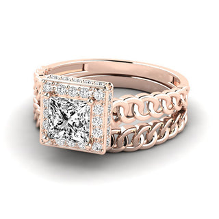1.50 Ct Princess Cut Hidden Halo Moissanite Bridal Set Ring in Yellow Gold