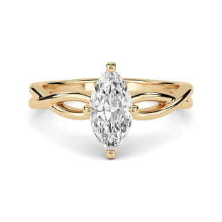 1 Carat Marquise Cut Criss Cross Moissanite Ring in Yellow Gold
