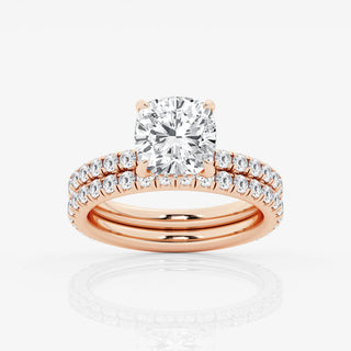 1.20 Carat Cushion Cut Moissanite Bridal Set Ring in Yellow Gold With Accent