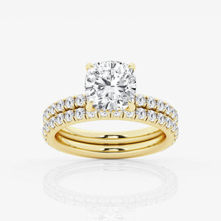 1.20 Carat Cushion Cut Moissanite Bridal Set Ring in Yellow Gold With Accent
