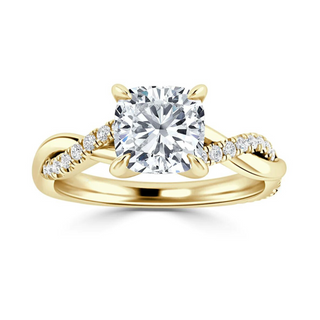 2.20 Ct Cushion Cut Moissanite Twisted Engagement Ring In Yellow Gold