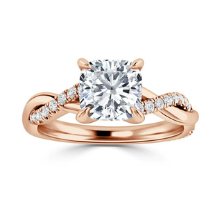 2.20 Ct Cushion Cut Moissanite Twisted Engagement Ring In Yellow Gold