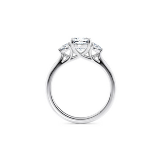 2 Carat Cushion And Round Cut Three Stone Moissanite Ring in White Gold