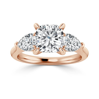 2.5 Carat Moissanite Cushion Three Stone Ring in Rose Gold