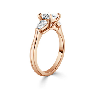 2.5 Carat Moissanite Cushion Three Stone Ring in Rose Gold