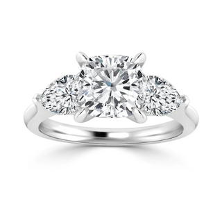 2.5 Carat Moissanite Cushion Three Stone Ring in White Gold