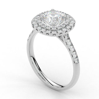 1.50 Ct Cushion Cut Double Halo Moissanite Ring in Yellow Gold