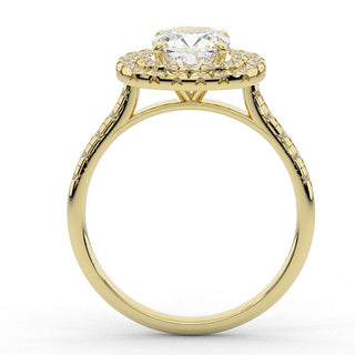 1.50 Ct Cushion Cut Double Halo Moissanite Ring in Yellow Gold