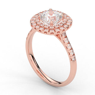 1.50 Ct Cushion Cut Double Halo Moissanite Ring in Yellow Gold