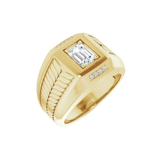 1 Carat Emerald Cut Bezel Set Moissanite Ring for Men