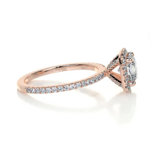 1.10 Carat Cushion Cut Moissanite Halo Engagement Ring in Rose Gold