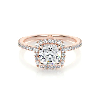 1.10 Carat Cushion Cut Moissanite Halo Engagement Ring in Rose Gold