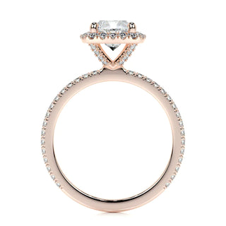 1.10 Carat Cushion Cut Moissanite Halo Engagement Ring in Rose Gold