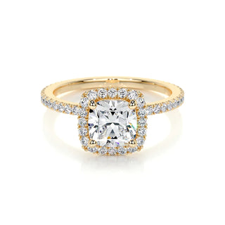 1.10 Carat Cushion Cut Moissanite Halo Engagement Ring in Rose Gold