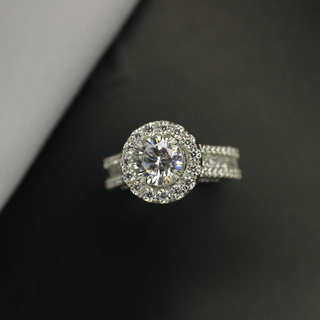 4.50 Ct Round Shaped Halo Moissanite Engagement Ring in White Gold