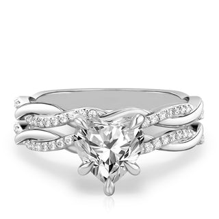 1.30 Carat Heart Shape Twisted Moissanite Bridal Set Ring in White Gold