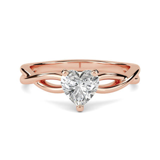 1 Carat Heart Cut Twisted Solitaire Moissanite Ring in Rose Gold