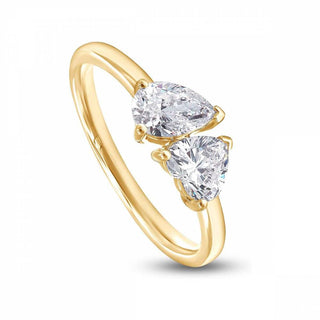 2.50 Carat Heart Shape Toi Et Moi Moissanite Ring in Yellow Gold
