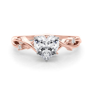 1 Carat Heart Shape Three Stone Twisted Moissanite Ring in Rose Gold