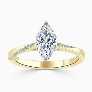 1.70 Carat Marquise Cut Cathedral Moissanite Ring in Yellow Gold