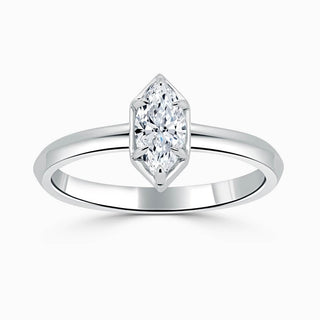 1 Carat Marquise Cut Bezel Set Solitaire Moissanite Ring in White Gold