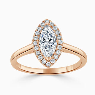 1.50 Carat Marquise Cut Halo Moissanite Ring in Rose Gold