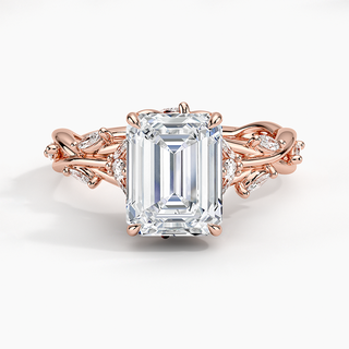 2 Carat Emerald Shape Vintage Moissanite Ring in White Gold