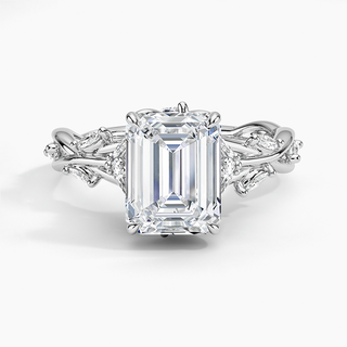 2 Carat Emerald Shape Vintage Moissanite Ring in White Gold