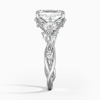 2 Carat Emerald Shape Vintage Moissanite Ring in White Gold