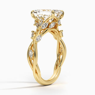 2 Carat Emerald Shape Vintage Moissanite Ring in White Gold