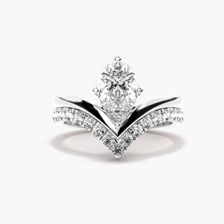 1.20 Ct Pear Cut Curved Moissanite Bridal Set in White Gold
