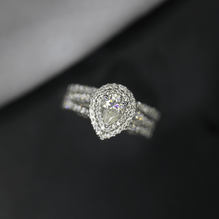 Pear Halo Moissanite Engagement Ring