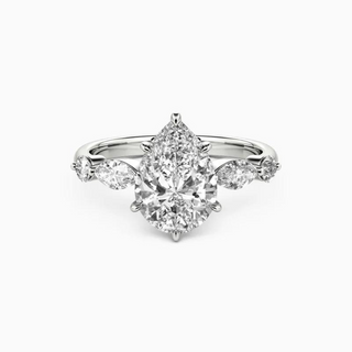 2 Carat Pear Cut Moissanite Five Stone Ring in White Gold