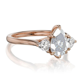 2.20 Ct Pear Shaped Moissanite Three Stone Ring in Rose Gold